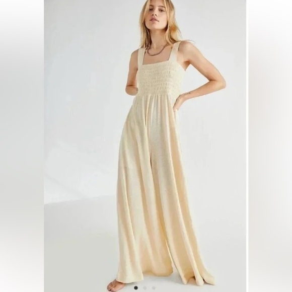 FP Beach | Homecoming Linen Blend Jumpsuit Extra Wide Leg, Cream - Picture 1 of 7